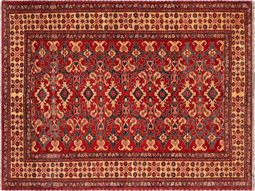 handmade Geometric Super Kazak Red Tan Hand Knotted RECTANGLE 100% WOOL area rug 8x11